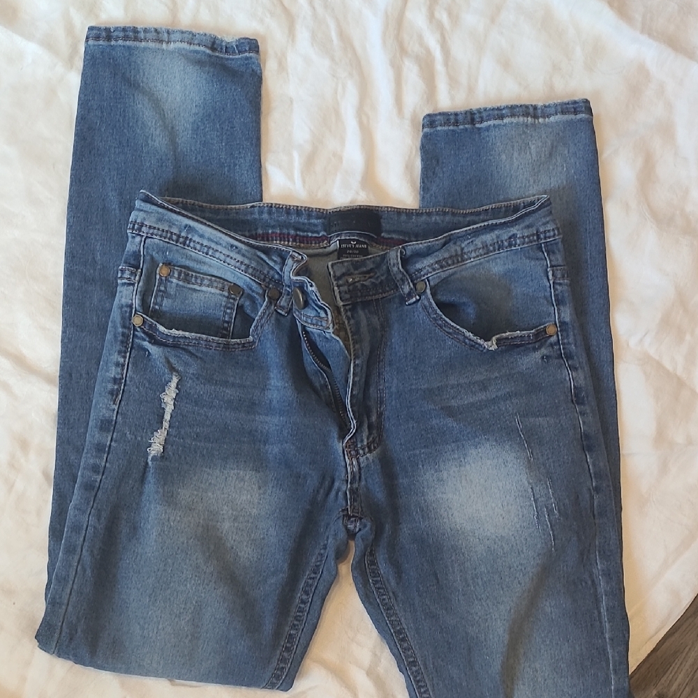 Blue Slim Fit Jeans with Distressed Details